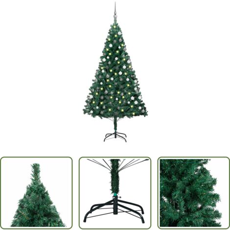 Luces LED -  Árbol de Navidad preiluminado con luces y bolas verde 180 cm