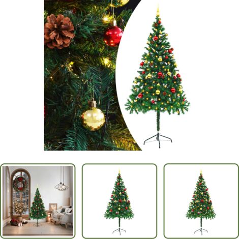 Luces LED -  Árbol de Navidad preiluminado con luces y bolas verde 180 cm