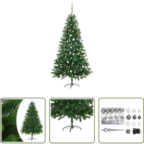 Luces LED -  Árbol de Navidad preiluminado con luces y bolas verde 180 cm