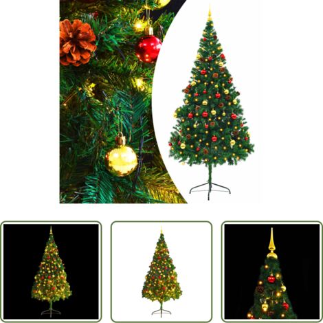 Luces LED -  Árbol de Navidad preiluminado con luces y bolas verde 210 cm
