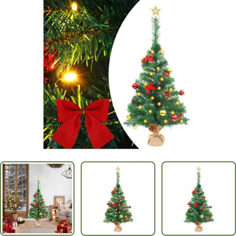 Luces LED -  Árbol de Navidad preiluminado con luces y bolas verde 64 cm