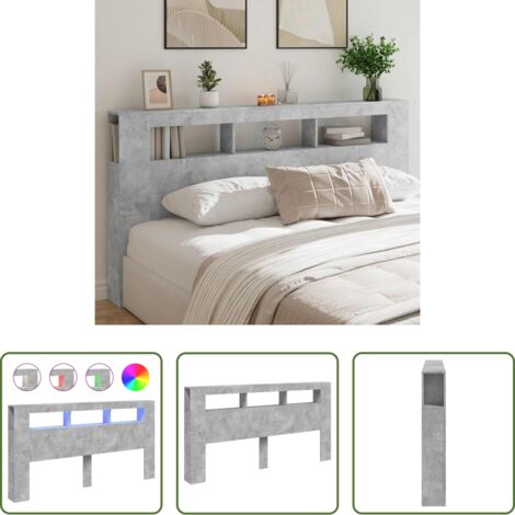 Luces LED -  Cabecero LED madera ingeniería gris hormigón 200x18,5x103,5 cm