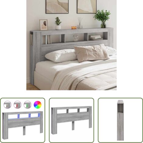 Luces LED -  Cabecero LED madera ingeniería gris Sonoma 200x18,5x103,5 cm