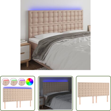 Luces LED -  Cabecero luces LED cuero sintético capuchino 180x5x118/128 cm