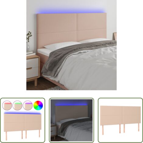 Luces LED -  Cabecero luces LED cuero sintético capuchino 180x5x118/128 cm