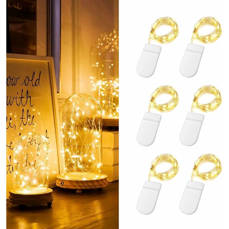 

Luces LED con pilas, 6 luces LED decorativas 2M 20LED, cable LED con batería, lámpara en miniatura para habitaciones, mesa larga, fiesta, jardín,