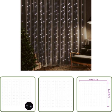 Luces LED -  Cortina de luces LED 300 LED blanco frío 8 funciones 3x3 m