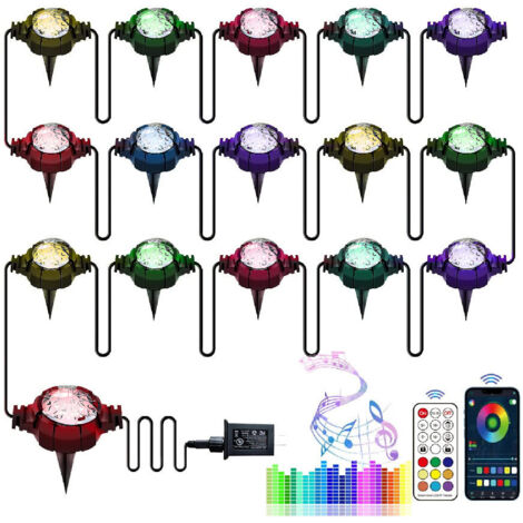 Luces LED de jardín impermeables y ajustables, control remoto Bluetooth, iluminación de jardín retráctil, decoración navideña
