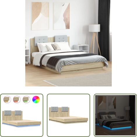 Luces LED -  Estructura cama con cabecero luces LED roble Sonoma 120x190 cm