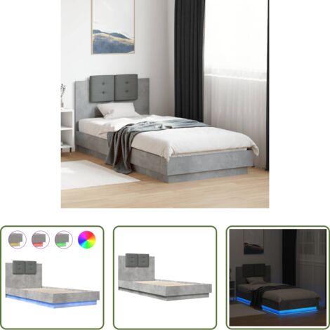 Luces LED -  Estructura de cama cabecero luces LED gris hormigón 100x200 cm
