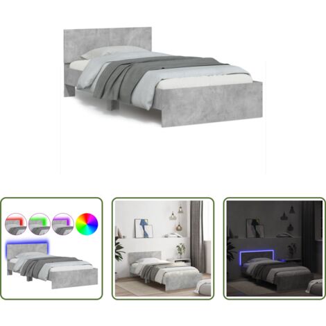 Luces LED -  Estructura de cama cabecero luces LED gris hormigón 100x200 cm