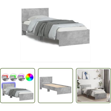 Luces LED -  Estructura de cama cabecero luces LED gris hormigón 75x190 cm