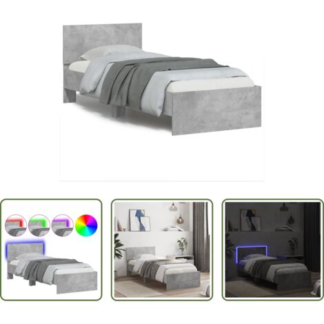 Luces LED -  Estructura de cama cabecero luces LED gris hormigón 90x200 cm