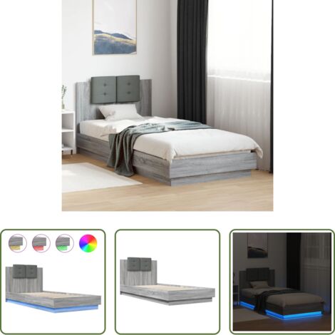 Luces LED -  Estructura de cama cabecero luces LED gris Sonoma 100x200 cm