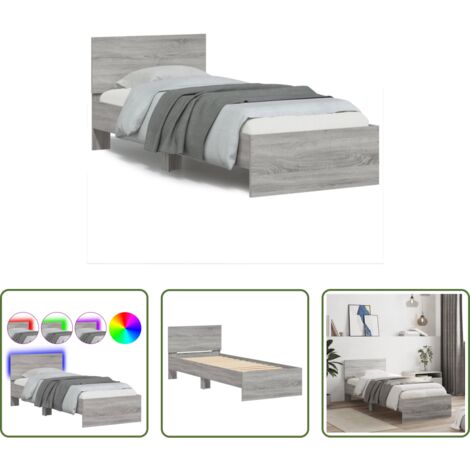 Luces LED -  Estructura de cama cabecero luces LED gris Sonoma 75x190 cm