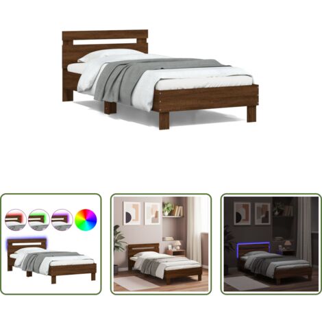 Luces LED -  Estructura de cama cabecero luces LED roble marrón 100x200 cm
