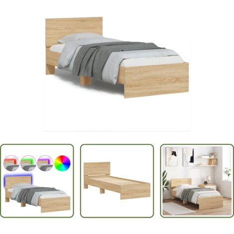 Luces LED -  Estructura de cama cabecero luces LED roble Sonoma 75x190 cm
