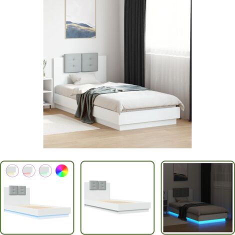 Luces LED -  Estructura de cama con cabecero y luces LED blanco 100x200 cm