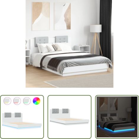 Luces LED -  Estructura de cama con cabecero y luces LED blanco 150x200 cm