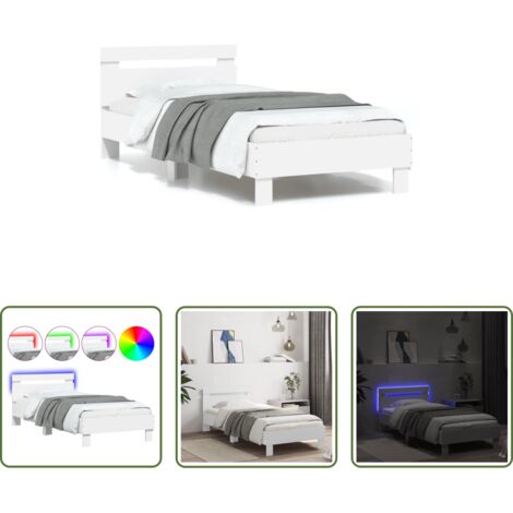 Luces LED -  Estructura de cama con cabecero y luces LED blanco 90x190 cm