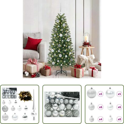Luces LED -  Juego de Esferas de Navidad 61 pcs Plateado Plástico