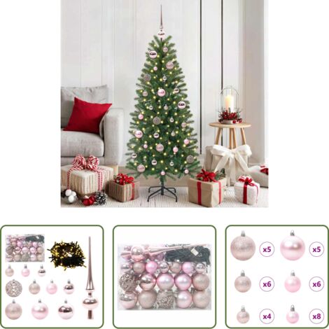Luces LED -  Juego de Esferas de Navidad con 150 LED 61 pcs Rosa Plástico