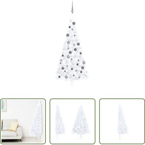 Luces LED -  Medio árbol de Navidad con luces y bolas blanco 240 cm