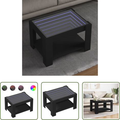 Luces LED -  Mesa de centro con LED madera de ingeniería negro 73x53x45 cm