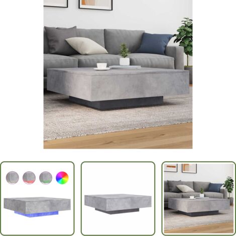 Luces LED -  Mesa de centro con luces LED gris hormigón 100x100x31 cm