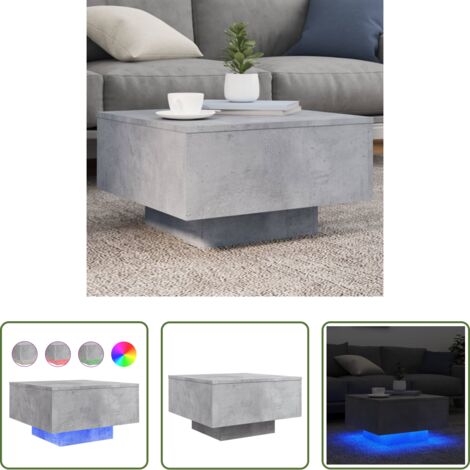 Luces LED -  Mesa de centro con luces LED gris hormigón 55x55x31 cm