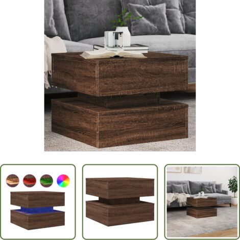 Luces LED -  Mesa de centro con luces LED marrón roble 50x50x40 cm