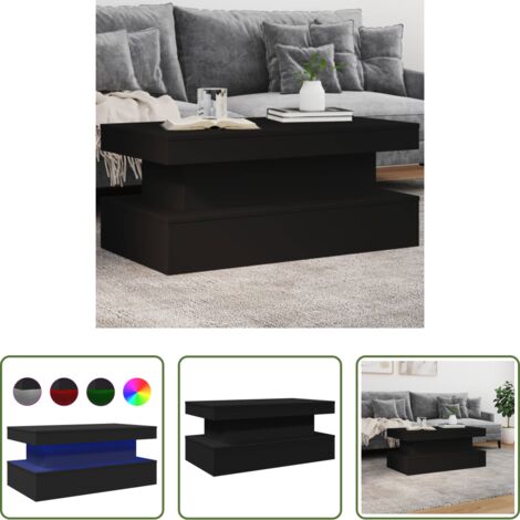 Luces LED -  Mesa de centro con luces LED negro 90x50x40 cm