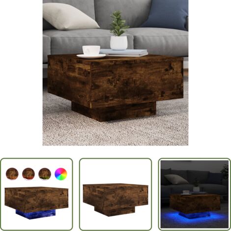 Luces LED -  Mesa de centro con luces LED roble ahumado 55x55x31 cm