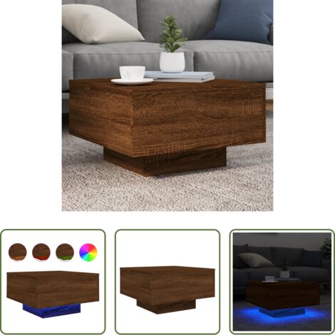 Luces LED -  Mesa de centro con luces LED roble marrón 55x55x31 cm