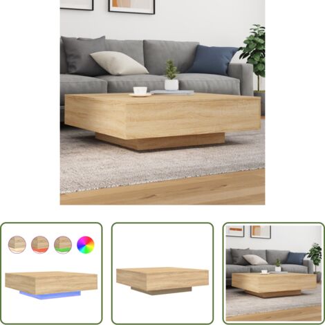 Luces LED -  Mesa de centro con luces LED roble Sonoma 100x100x31 cm