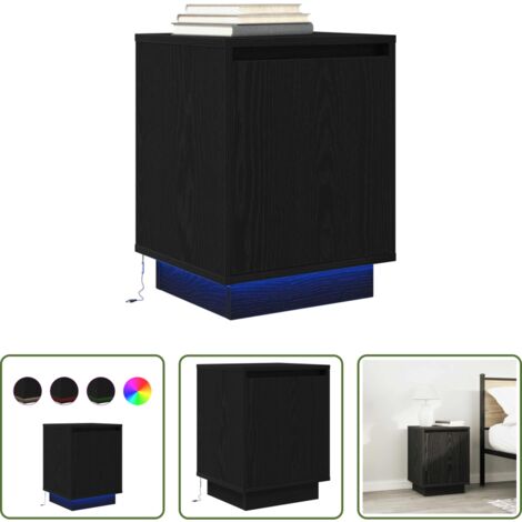 Luces LED -  Mesilla de noche con luces LED negra 38x34x50 cm