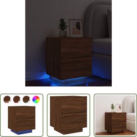 Luces LED -  Mesita de noche con luces LED madera de ingeniería roble marrón