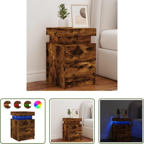 Luces LED -  Mesita de noche con luces LED roble ahumado 35x39x55 cm