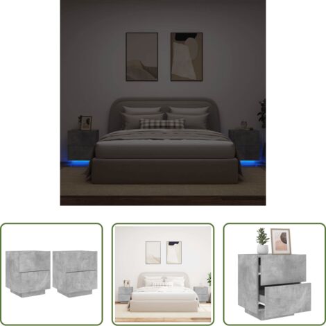 Luces LED -  Mesita de noche luces LED 2 uds madera ingeniería gris hormigón
