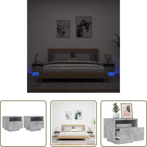 Luces LED -  Mesitas de noche con luces LED 2 uds gris hormigón 40x39x37 cm