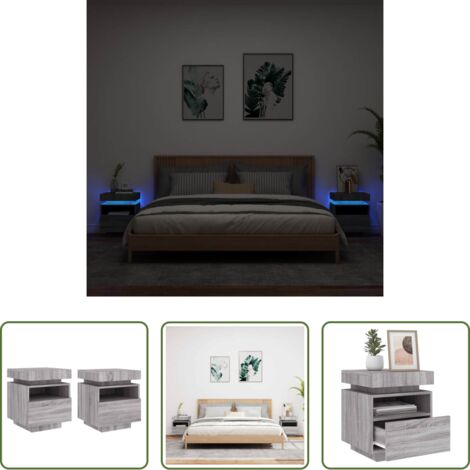 Luces LED -  Mesitas de noche con luces LED 2 uds gris Sonoma 40x39x48,5 cm