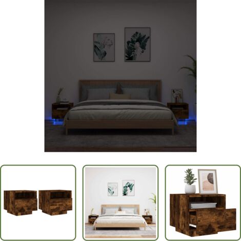 Luces led -  Mesitas de noche con luces LED 2 uds roble ahumado 40x39x37 cm