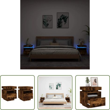 Luces LED -  Mesitas de noche con luces LED 2 uds roble ahumado 40x39x48,5cm