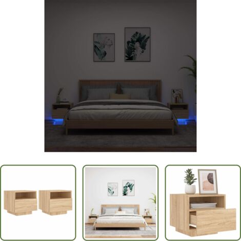 Luces led -  Mesitas de noche con luces LED 2 uds roble Sonoma 40x39x37 cm