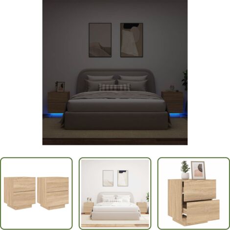 Luces LED -  Mesitas de noche luces LED 2 uds madera ingeniería roble Sonoma