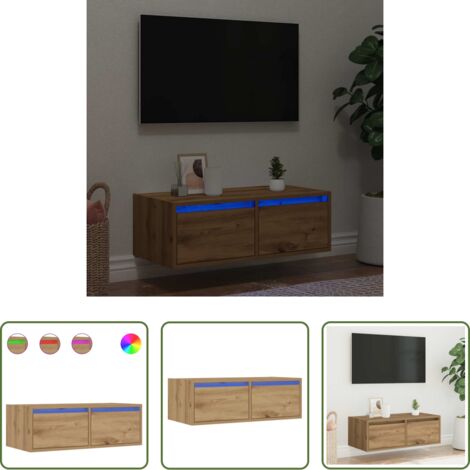 Luces LED -  Mueble de TV con luces LED roble artisan 75x35,5x25 cm