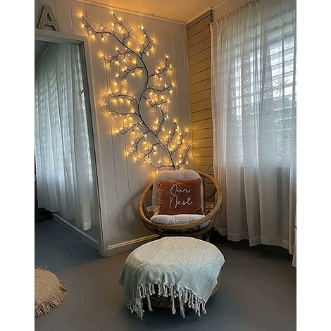 READCLY Luces LED para árboles, decoración de pared interior, luces de vid de árbol, 144 LED, decoración navideña, dormitorio, hogar (blanco cálido, enchufe)