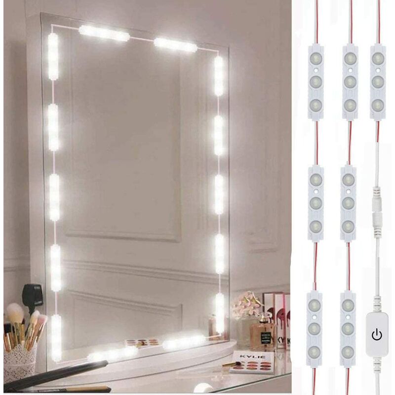 

Luces LED para espejo de tocador, luz de maquillaje estilo Hollywood, LED blanco ultrabrillante de 10 pies, tira de luz de control táctil regulable,