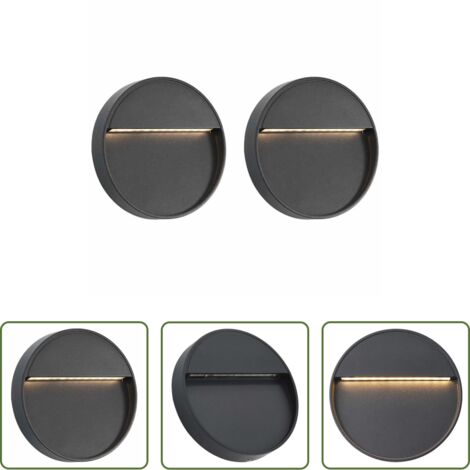 Luces LED para jardín -  Lámparas LED de pared para jardín 2 unidades redonda negra 3 W