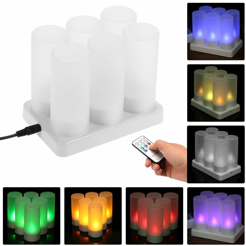 

Luces LED recargables que cambian de color, parpadeantes, sin llama, candelitas, con base de carga de tazas esmeriladas con control remoto,Paquete de